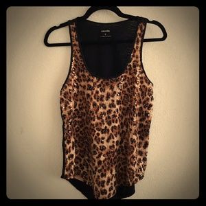 Express Cheetah Print Sequins Tank Top